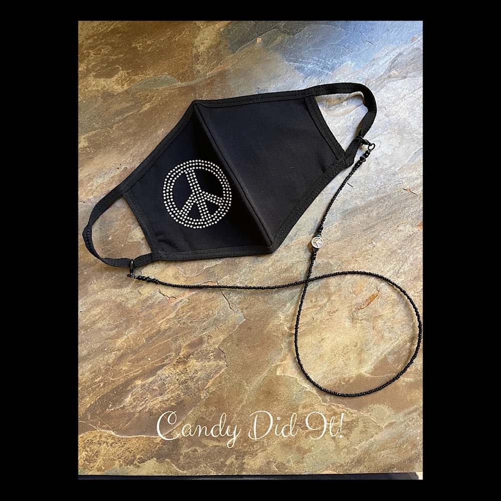 NWT Handmade Candy Did It! Black Double Layer Double Crystal Peace Face Mask